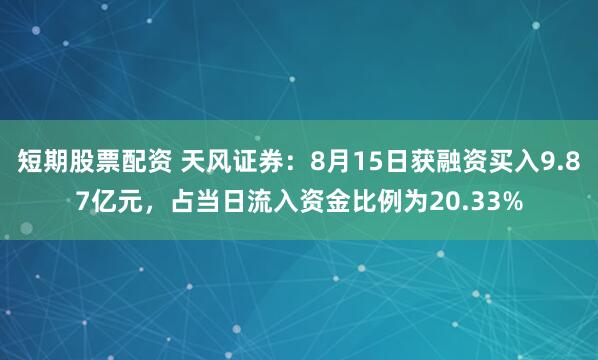 短期股票配资 天风证券：8月15日获融资买入9.87亿元，占当日流入资金比例为20.33%